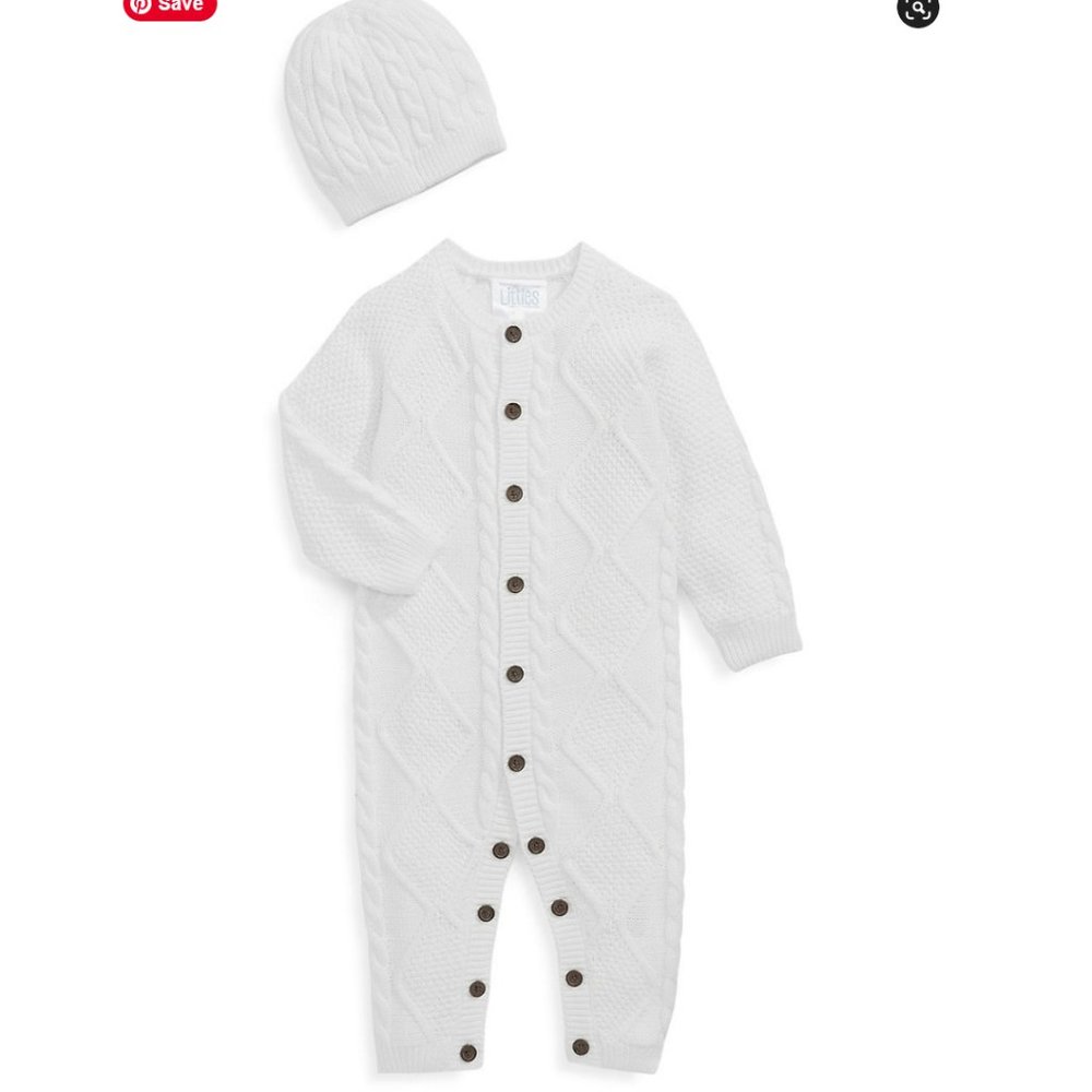 NIB Littles by GlucksteinHome Baby's 2-Piece Cable-Knit Sweater & Hat Set -White